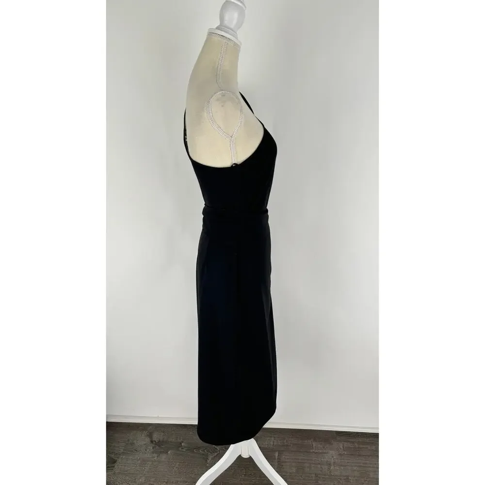 Diane Von Furstenberg One Shoulder Knot Scarf Faux Wrap Dress Womens 2 Black